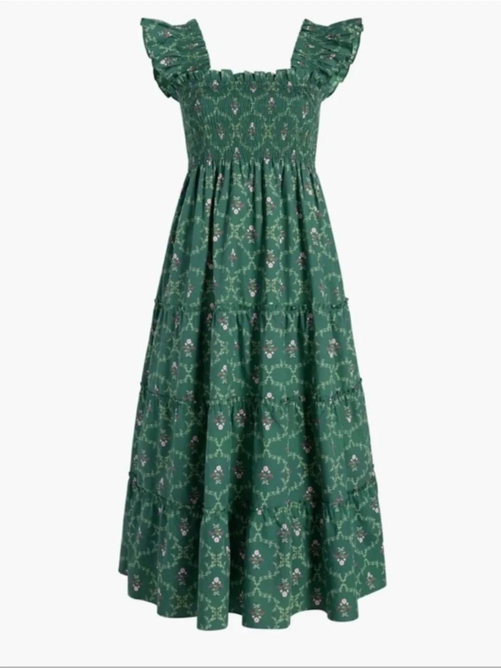 Hill House Home Ellie Nap Dress in Emerald Green Trellis Sz S